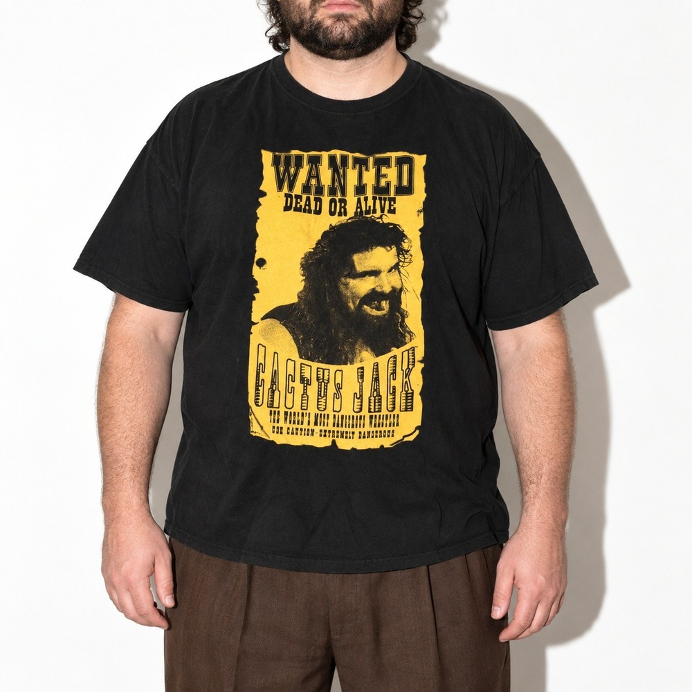 WWE Cactus Jack Mick Foley T Shirt Mens 2XL Black Cotton Wanted Dead Or Alive
